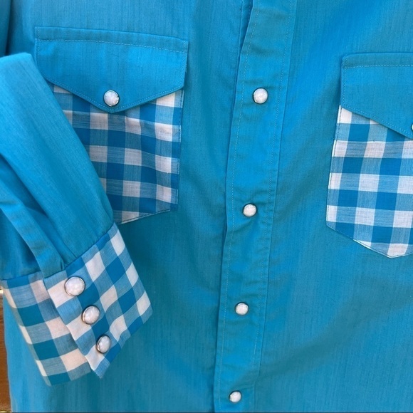 Vintage Handmade Western Gingham Pearl Snap Button Down Shirt Size Large - Picture 6 of 9